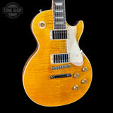 Front angle of Gibson Les Paul Standard 50s Figured Top Honey Amber.
