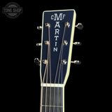 Headstock of Used Martin Custom Shop OM Red/White/Blue EIR/Sitka.