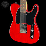Front angle of Used 2013 Fender American Standard Telecaster Crimson Red Transparent.