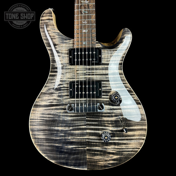 Front of PRS Wood Library Custom 24 Stoptail Limited Edition Charcoal Stained Neck.