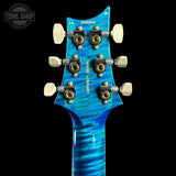 Back of headstock of PRS Select Wood Library McCarty Trem 10 Top Arctic Blue.