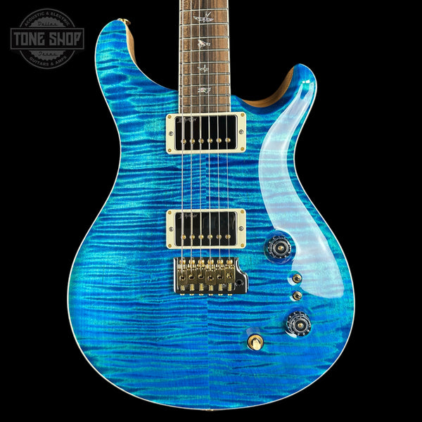 Front of PRS Select Wood Library McCarty Trem 10 Top Arctic Blue.