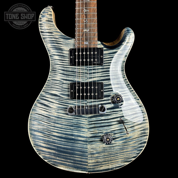 Front of PRS Wood Library Custom 24 Stoptail Limited Edition Faded Whale Blue Stained Neck.