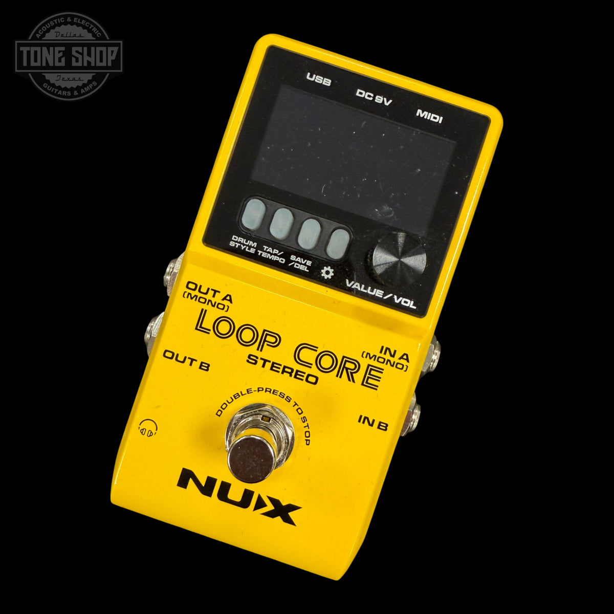 Top of Used Nux Loop Core Stereo Looper Pedal.