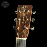 Headstock of Martin Custom Shop  28/45 Style 000 Adirondack/Wild Grain East Indian Rosewood.