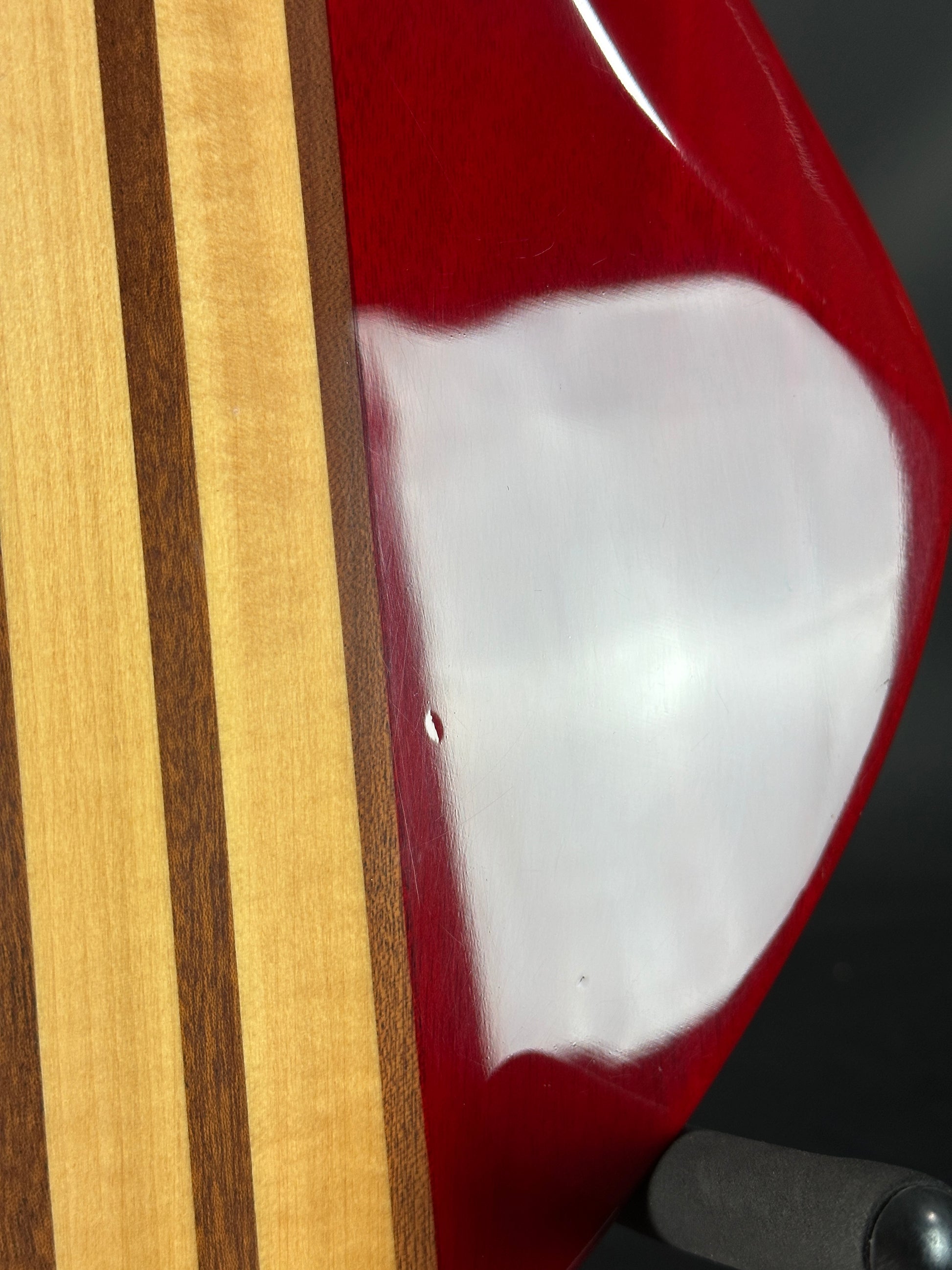 Ding on back of Used Lace Helix Bass Red.