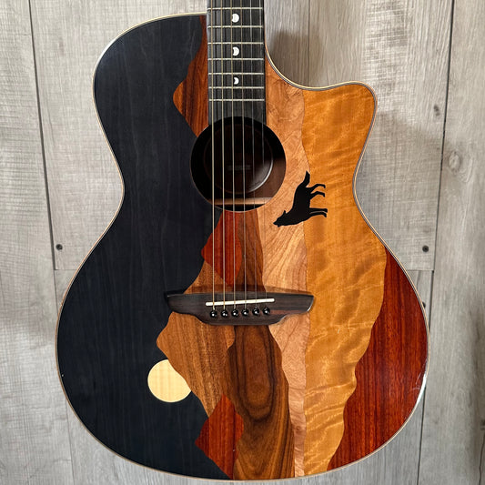 Front of Used Luna Vista Wolf Tropical Wood A/E w/case TSS3561