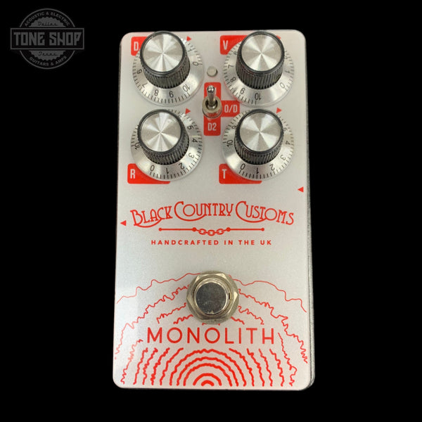 Front of Used Black Country Customs Monolith Distortion Pedal w/Box TFW3347 againsta a black background
