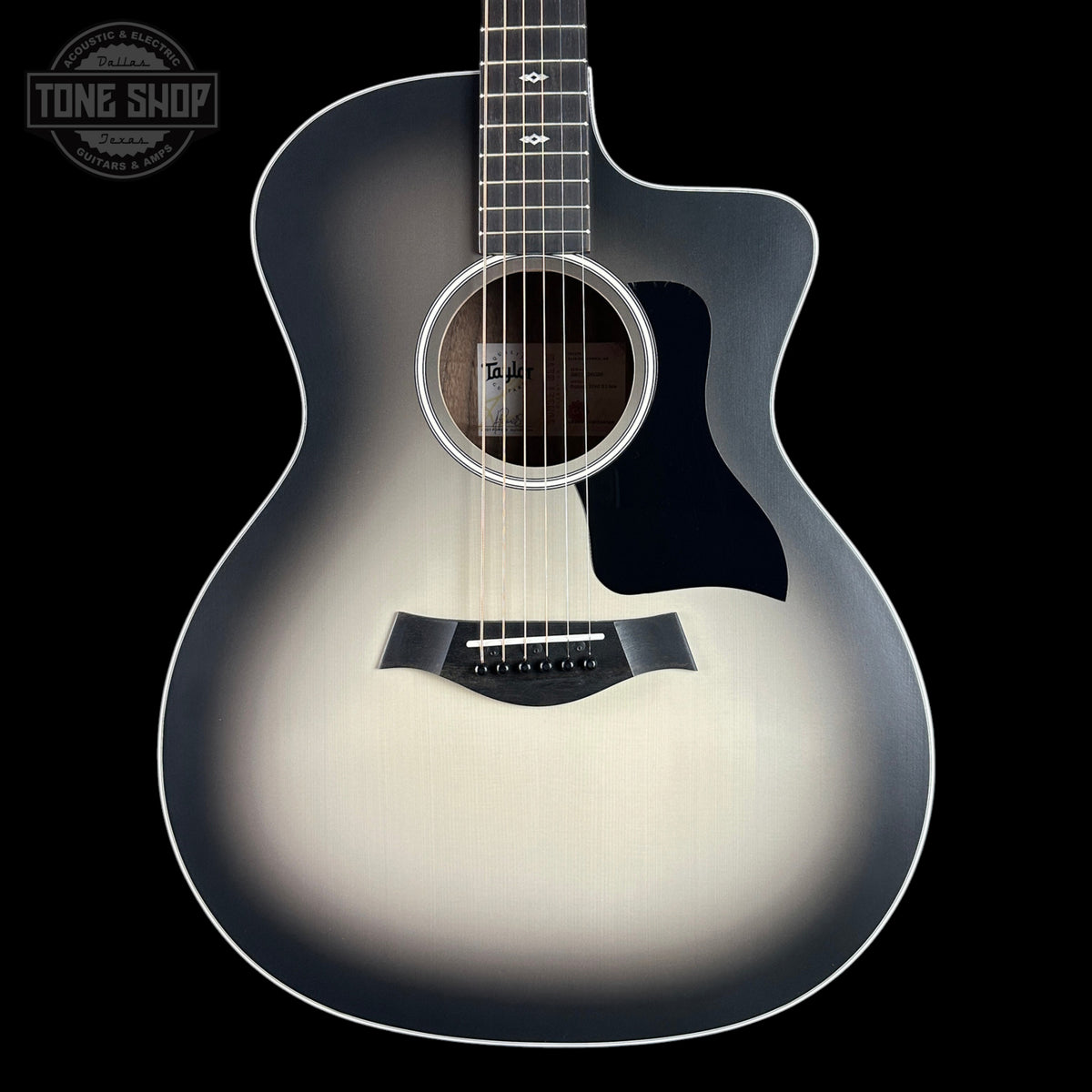 Front of Taylor Prototype Sunset Boulevard 214ce Walnut/Sitka Eclipse Burst.