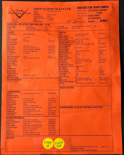 Orange form with printed text and a yellow label on a black background