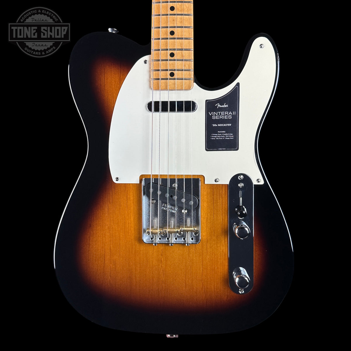 Fender Telecaster Series electric guitar in a sunburst finish, featuring a white pickguard, black control plate, and maple neck, shown against a black background with a Tone Shop watermark.