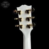 Back of headstock of Gibson Custom 1959 ES-355 Maestro Varitone Alpine White VOS.