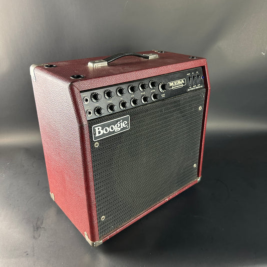 Guitar amplifier with 'Boogie' branding on a gray background