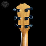 Close-up of the headstock of an acoustic guitar, showing six black tuning pegs on a natural wood neck against a solid black background. A 'TONE SHOP' watermark is visible in the top-left corner.