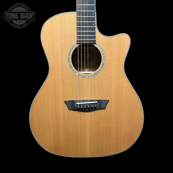 Front of Used 2019 Washburn WLG110SWCEK-D Woodline Grand Auditorium.
