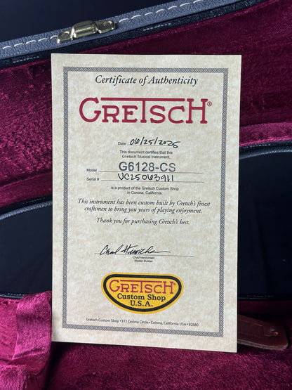 Certificate of authenticity for Gretsch Custom Shop G6128-62 Holoflake NOS.