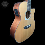 Left side of Used 2019 Washburn WLG110SWCEK-D Woodline Grand Auditorium.