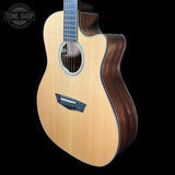 Right of Used 2019 Washburn WLG110SWCEK-D Woodline Grand Auditorium.