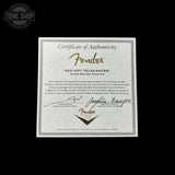 Fender Certificate of Authenticity for Red Hot Telecaster pickups on a black background