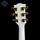Back of headstock of Gibson Custom 1959 ES-355 Bigsby Varitone Alpine White Ultra Light Aged.