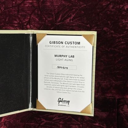 Certificate of authenticity for Gibson Custom Dealer Select 1965 Non Reverse Firebird Ember Red Ultra Light Aged.