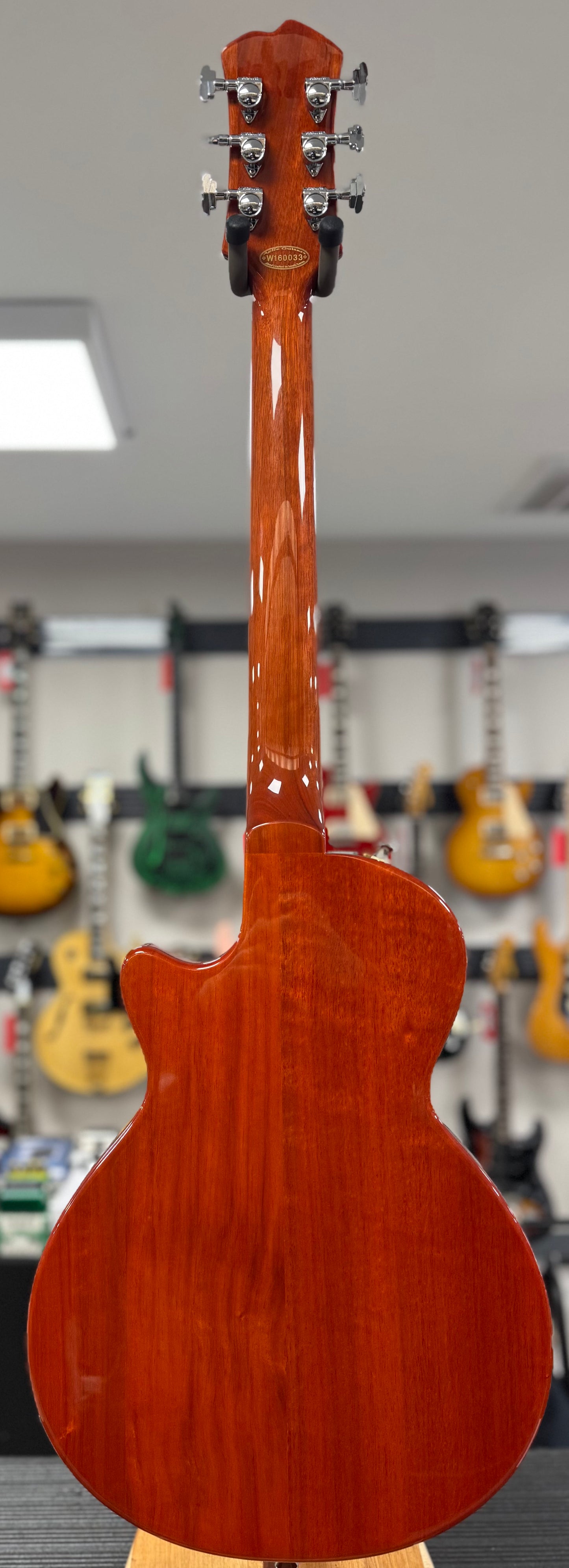 Full back of Used Agile AD201 Cherry Stain Electric Guitar w/Case TSS6631