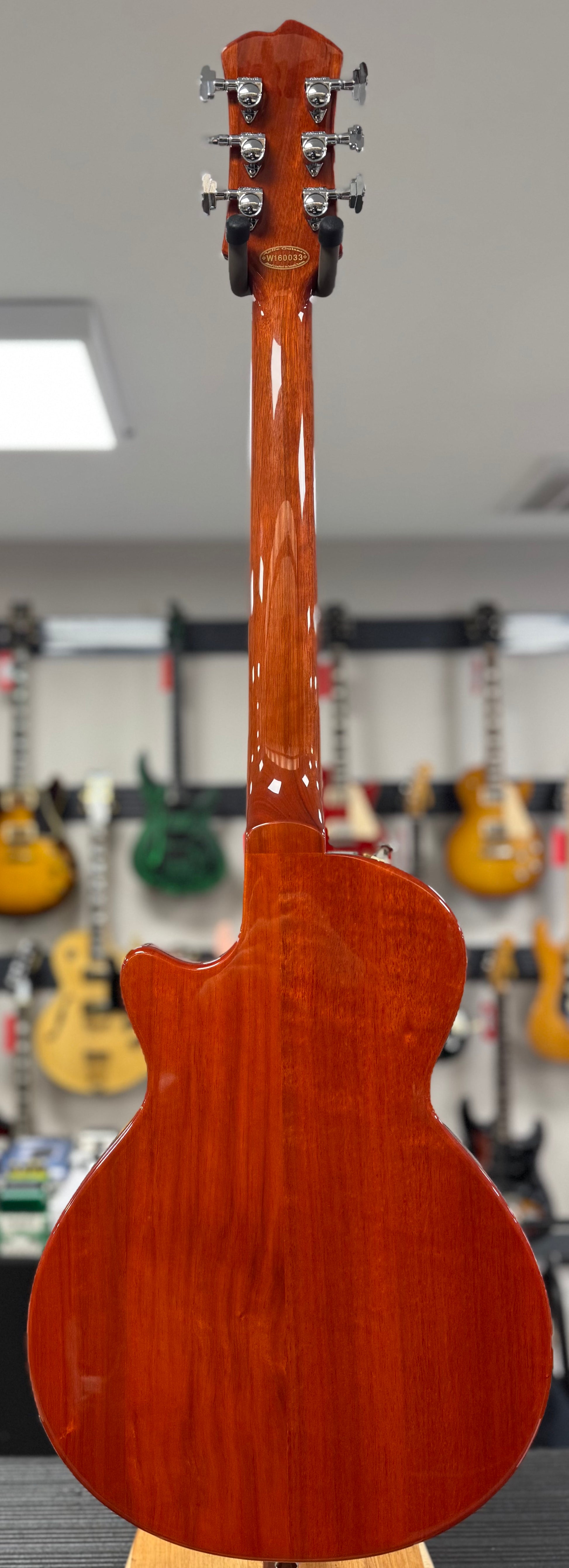 Full back of Used Agile AD201 Cherry Stain Electric Guitar w/Case TSS6631