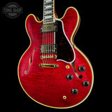Front angle of Gibson Custom 1959 ES-355 Figured Dark Viking Red Ultra Light Aged.