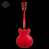 Full back of Gibson Custom 1959 ES-355 Figured Dark Viking Red Ultra Light Aged.