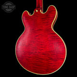Back angle of Gibson Custom 1959 ES-355 Figured Dark Viking Red Ultra Light Aged.
