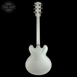 Full back of Gibson Custom Shop 1959 ES-355 Reissue Diamond F-Holes Silver Sparkle Heavy Flake Gloss.