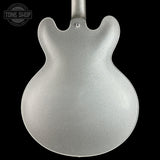 Back of Gibson Custom Shop 1959 ES-355 Reissue Diamond F-Holes Silver Sparkle Heavy Flake Gloss.