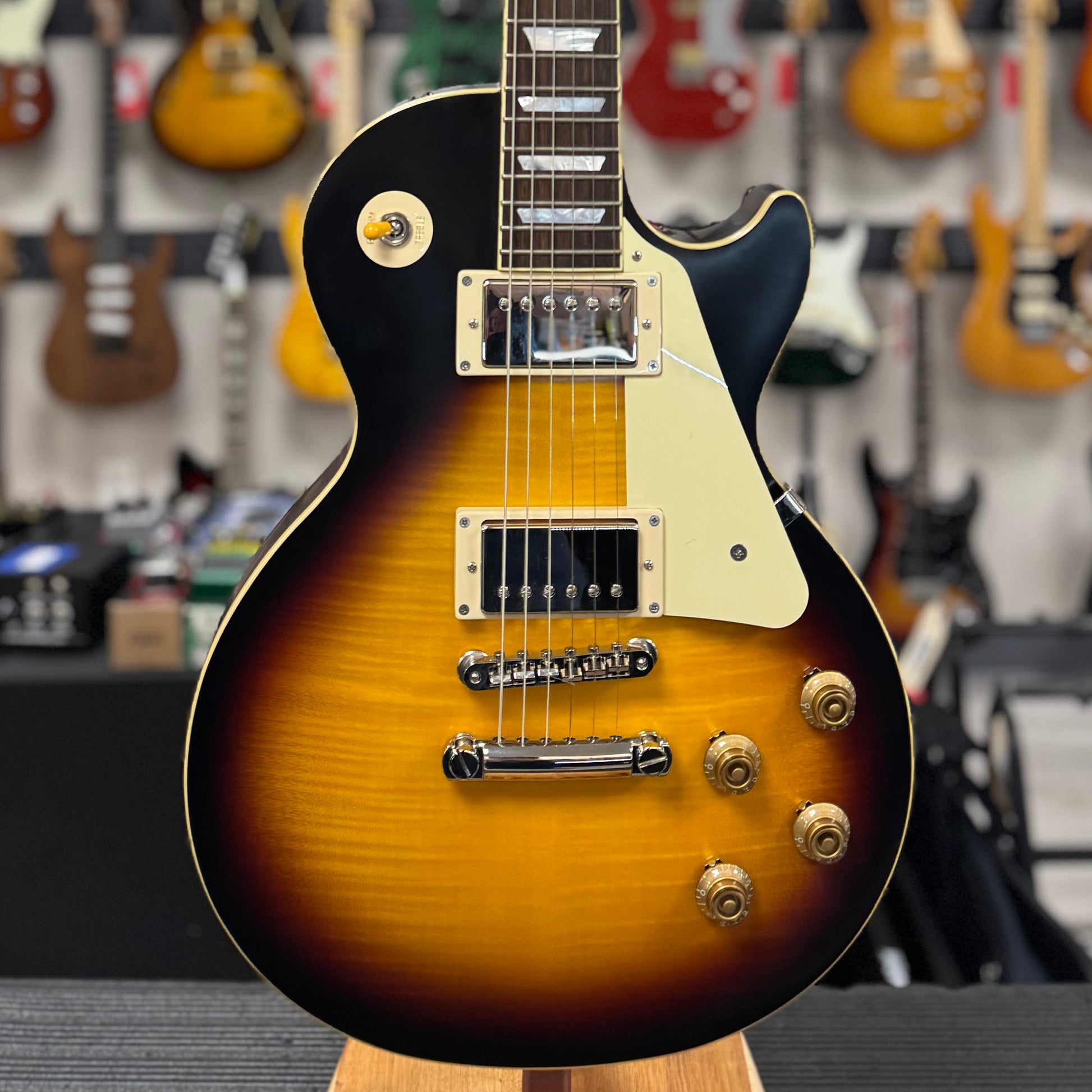 Front of Used Epiphone "Inspired By Gibson Custom" 1959 Les Paul Standard Tobacco Burst w/case TSS6660