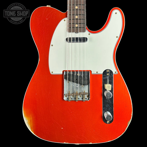 Front of Fender Custom Shop TSG Exclusive 1960 Telecaster Custom Chambered Candy Tangerine Relic.