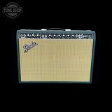 Front of Used Fender FSR '65 Deluxe Reverb British Racing Green Eminence GA-SC64 1x12 Combo TFW3520.