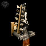 Left side of headstock of Used Ibanez RG421PB 1P-03 Sapphire Blue TFW3526.