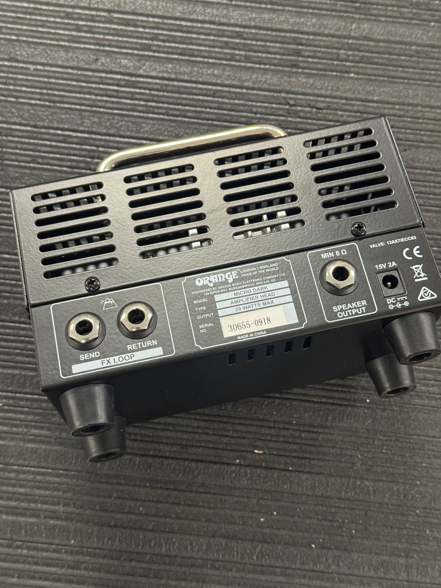 Back of Used Orange Micro Dark 20w Guitar Amp Head TSS6691