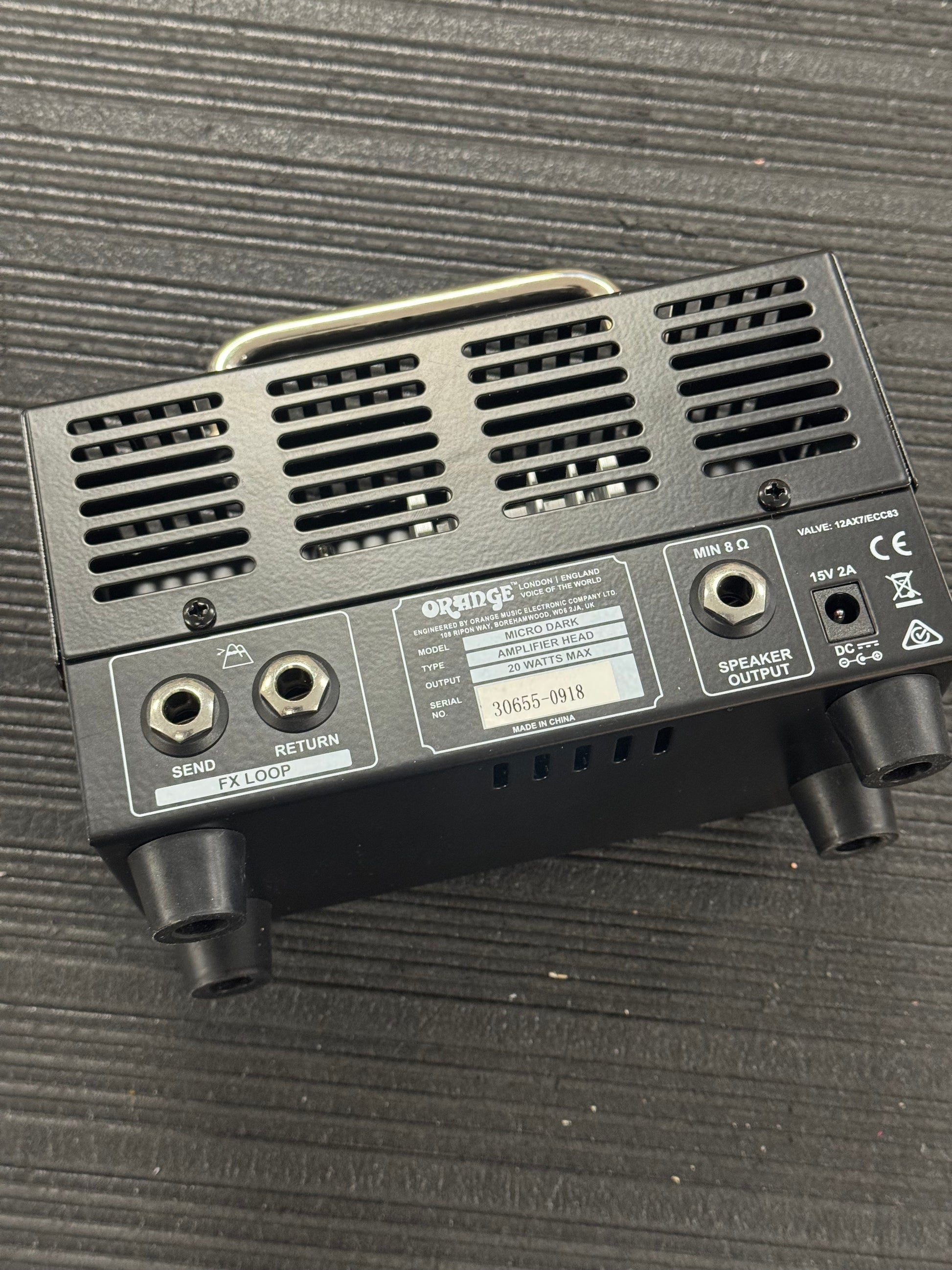 Back of Used Orange Micro Dark 20w Guitar Amp Head TSS6691