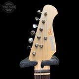 Headstock of Used Donner Seeker DST-152R Metallic Ice Blue.