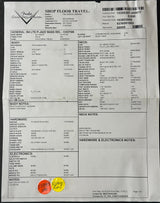 A paper inspection and paperwork form for a Frunkies vehicle, detailing shop floor travel, body, body notes, hardware, electronics, and notes sections with a yellow price sticker on a white background.
