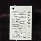 Hang tag for Nash JG-63 Red Sparkle Light Aging.