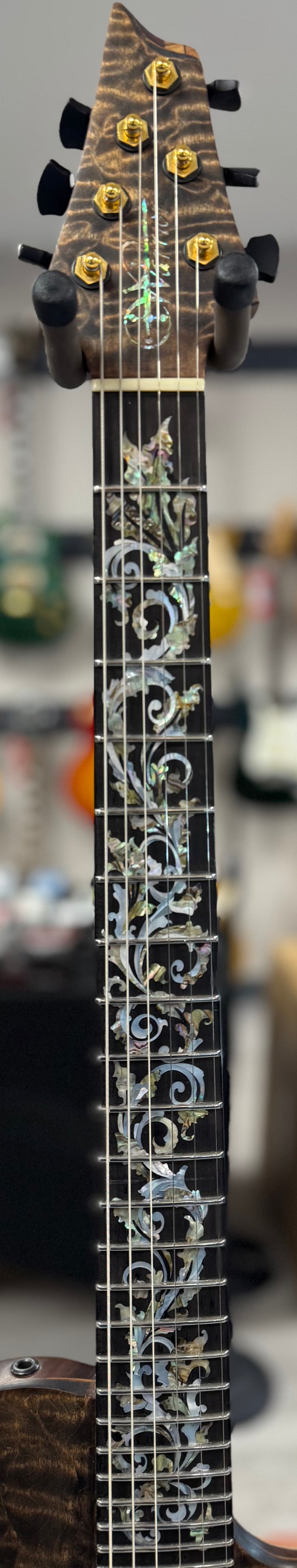 Neck of Used Warrior King's Closet Isabella Guitar w/Burl top w/Vine of Life w/Bag TSS6756