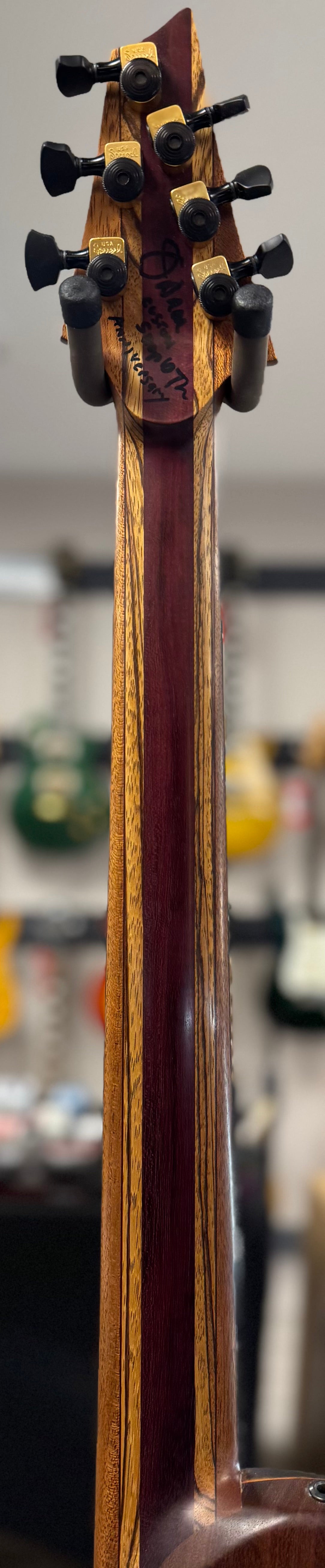 Back of neck of Used Warrior King's Closet Isabella Guitar w/Burl top w/Vine of Life w/Bag TSS6756