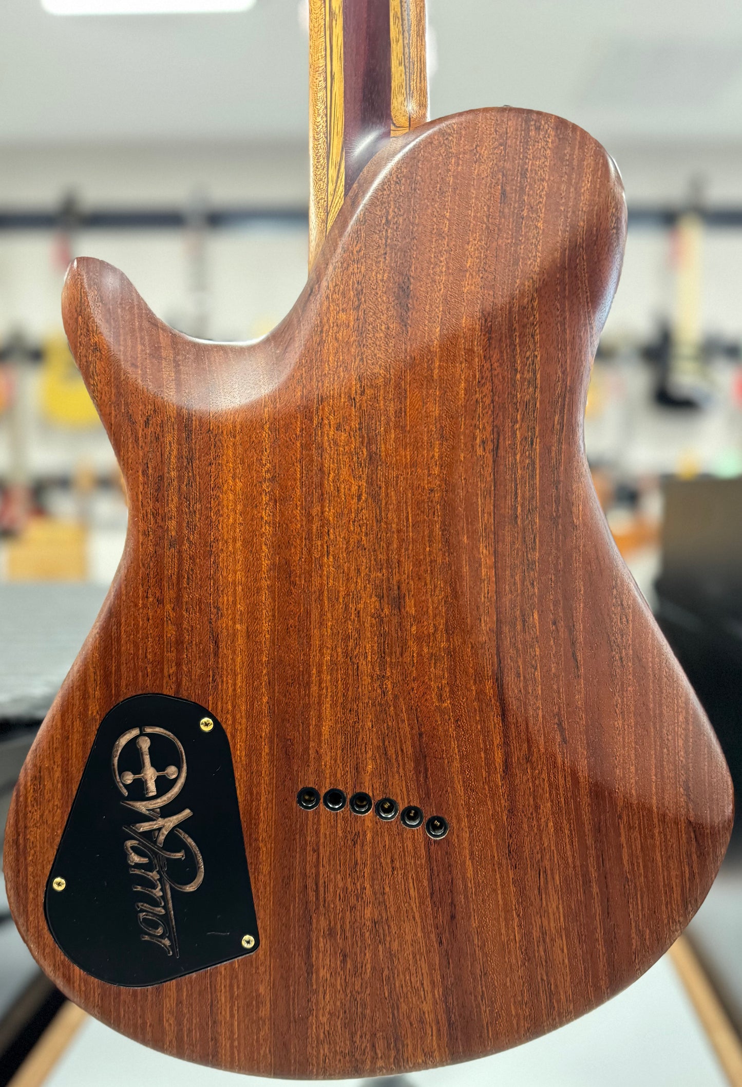 Back of body of Used Warrior King's Closet Isabella Guitar w/Burl top w/Vine of Life w/Bag TSS6756