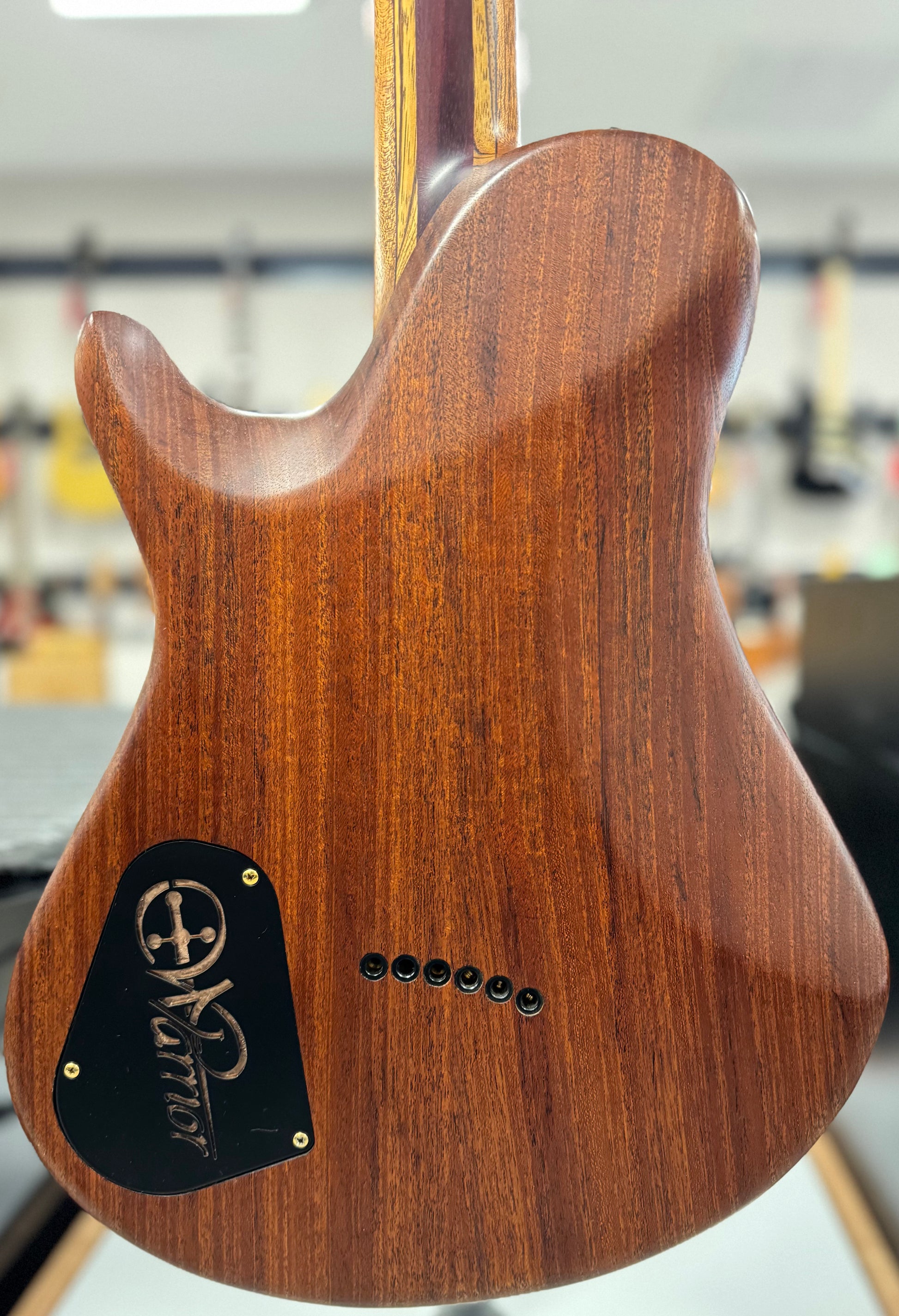 Back of body of Used Warrior King's Closet Isabella Guitar w/Burl top w/Vine of Life w/Bag TSS6756