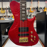 Front of body of Used Warrior Kings Closet Isabella 5-String Bass Red Alligator Top w/Bag TSS6755