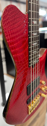 Right side of Used Warrior Kings Closet Isabella 5-String Bass Red Alligator Top w/Bag TSS6755