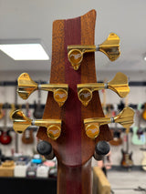 Back of headstock of Used Warrior Kings Closet Isabella 5-String Bass Red Alligator Top w/Bag TSS6755