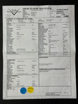 A printed Fender Shop Floor Traveler specification sheet for a 57th Bass Hreil Min. - Sawil, detailing technical specifications, notes, and hardware information.