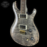 Front angle of PRS Select Wood Library McCarty Trem 10 Top Charcoal.